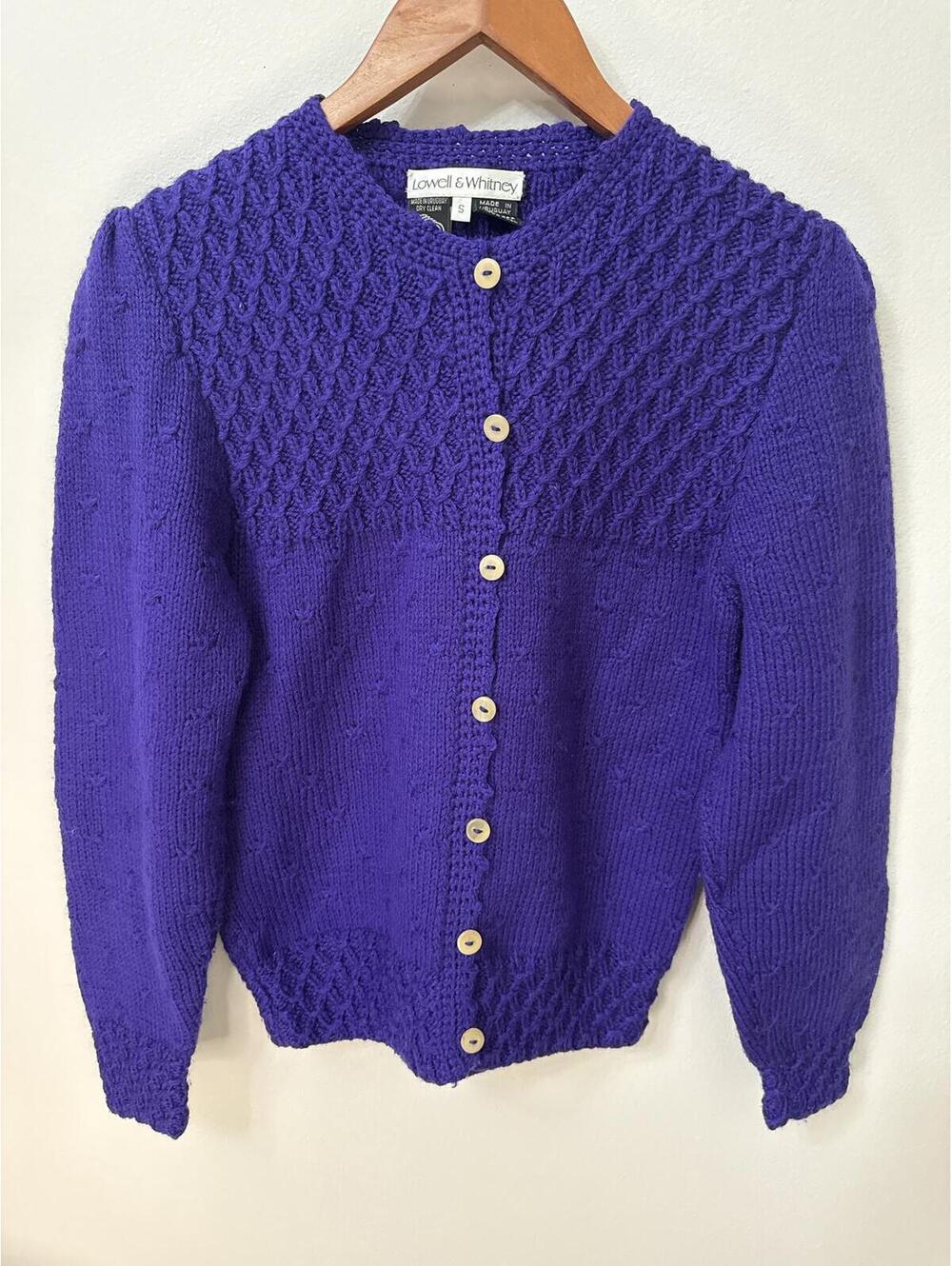 Lowell & Whitney Purple 100% Wool Cardigan Sweater Uruguay Women’s Small